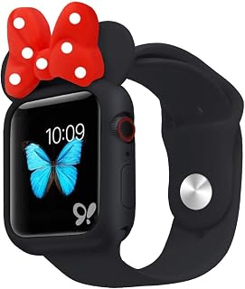 Nenis Cartoon Soft Silicone Protective Frame Anti-Scratch Cover| Case Mouse - Kitty Ears Compatible with Apple Watch Series 8, 7, 6, 5, SE (Black - Red, 45mm)