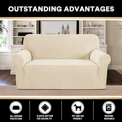 PrinceDeco-Stretch-Loveseat-Sofa-Cover-Slipcover-Couch-Cover-for-2-Cushion-Sofa-Washable-Sofa-Cover-for-Pets-Friendly-Furniture-Protector-Covers-with-Non-Slip-BottomLoveseat-Biscotti-Beige PrinceDeco Stretch Loveseat Sofa Cover Slipcover Couch Cover for 2 Cushion Sofa Washable Sofa Cover for Pets Friendly Furniture Protector Covers with Non Slip BottomLoveseat Biscotti Beige