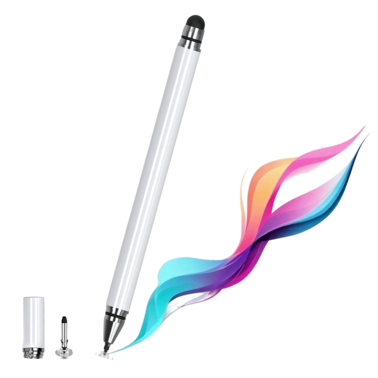 2 in 1 Universal Stylus Pen for iOS, Android & Windows | High Precision Capacitive Pen with Replaceable Nib | Lightweight Aluminum Body | Fine Point Disc Tip Touch Screen(White)