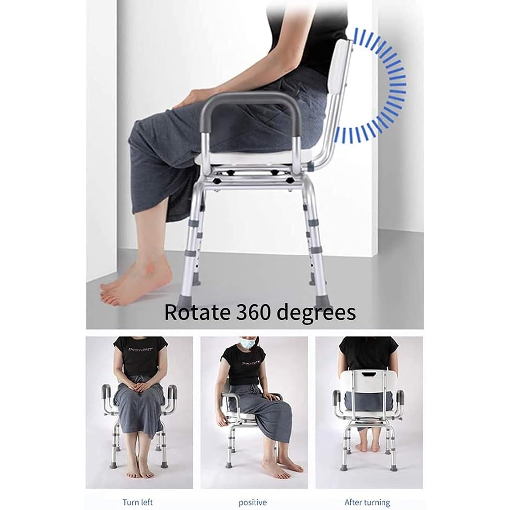Silla de ducha giratoria de seguridad antideslizante for baño, asiento de bañera giratorio de 360 ​​° con brazos y respaldo, banco de baño estrecho for personas mayores, discapacitadas y mujeres embar