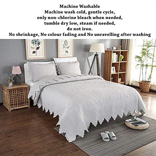 Abreeze Ruffled Bedspread Queen Cotton Quilt Sets Grey Vintage Comforter Set Luxury Quilt Coverlet 3 Pieces Farmhouse Bedding, Queen #TOP2