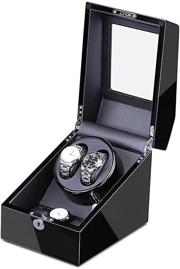 Automatic Watch Winder Automatic Watch Winder for 2 Watches + 3 Storage Quiet Motor Adapter and Battery Powered Wood Shell Piano Paint Exterior Watch Winder