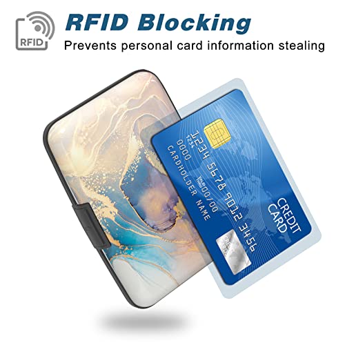 Image of Credit Card Holder, Mini Aluminum Card Wallet RFID Blocking Slim Metal Hard Card Case for Women Men, Pink Gold Marble