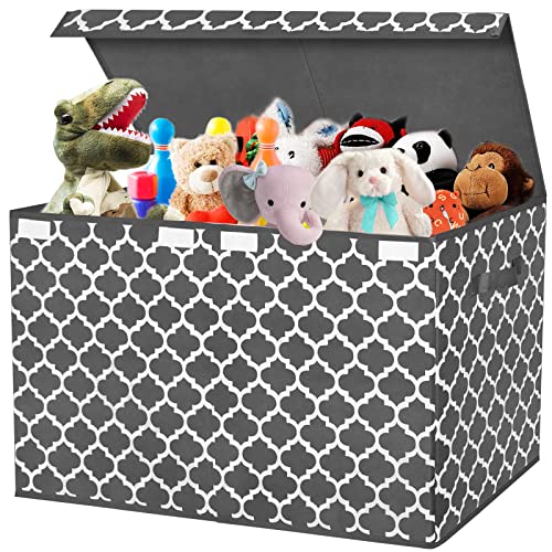 Image of VERONLY Large Toy Box Chest Storage with Lid - Collapsible Kids Toys Boxes Organizer Bins Baskets with Handles for Boys, Girls,Nursery,Playroom,Clothes,Blanket,Bedroom(300D gray)
