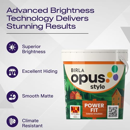 Image of Birla Opus Style Power Fit Exterior Emulsion Paint (4L, Tiny Ripples, Matte Finish) | Superior Whiteness & Brightness, Excellent Finish, Low VOC | 2 Yr Warranty | For Exterior, Outdoor Walls
