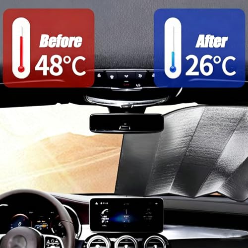 AurLunUs Windshield Sun Shade for Car, Car Window Shades Keeps Vehicle Cool, Universal Front UV Ray Protector Sunshade, Front Window Sunshade with Suction Cups (55.1" x 27.5" #Silver) - Image 7
