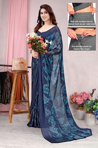 Image of MIRCHI FASHION Women's Ready to Wear 1 Minute Drape Chiffon Printed Saree with Blouse Piece