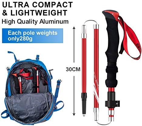 BISINNA Trekking Poles- 2pc/set Folding Aluminum Walking Sticks Hiking Sticks with Quick Lock System, Collapsible, Adjustable, Lightweight for Camping Backpacking Mountaineering Hiking (2 colours)