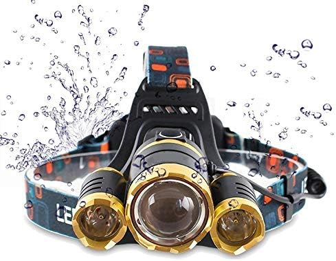 Headlamp,Brightest 8000 Lumen CREE LED Work Headlight,Rechargeable 18650 Headlight Flashlights Waterproof Hard Hat Light, Bright Head Lights, Best Head Lights for Camping Running Hiking (Gold)