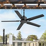 Fanbulous 48'' Outdoor Ceiling Fan No Light,IP65 Wet Rated Waterproof Ceiling Fan with Remote, 6-Speed DC Motor, Farmhouse Gazebo Fan for Porch Patios Pavilion(Black)