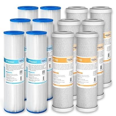 5 Micron Pleated Polyester Sediment Water Filter & 5 Micron CTO Carbon Block Water Filter 10"x2.5", Whole House Pre-Filter Universal Replacement Filter