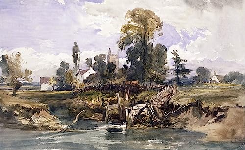Pintura decorativa para pared de salón, lienzo vintage de paisaje rural de 60x90cm