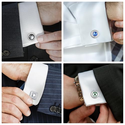 Image of Wynameleri Mens Cufflinks Set 12 Pairs, Black Cuff Links Pack of 12 for Men Silver and Gold, for Business, Wedding,Party Gift Pack in Case
