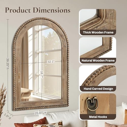 LuxenHome Arch Wall Mirror, 26"x40" Wood Framed Wall Mirrors, Farmhouse Decorative Wooden Mirror, Accent Entryway Wall Mirror, Wall Mounted Mirror Living Room Wall Decor - Image 3
