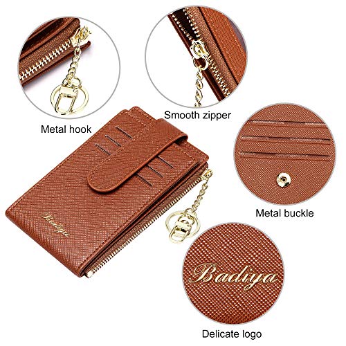 Image of Badiya Slim Women Wallet RFID Blocking Bifold Compact 9 Card Slots Holder Wallets Soft Leather with Zipper Coin Pocket 2 ID Window