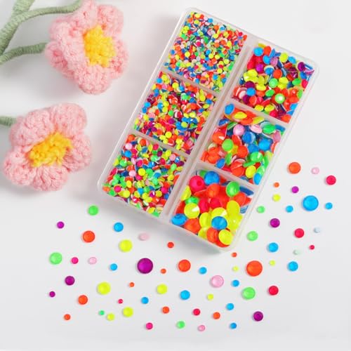 Image of BEADSLAND Hotfix Rhinestones, 4000 PCS Rhinestones for Clothes Crafts Mixed 6 Sizes with Wax Pencil and Tweezers Kit, SS6-SS30, Neon Mix