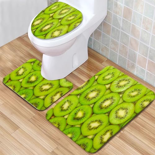 Badezimmerteppich Set 3 Teilig Kiwigrün Badematte rutschfest Bad Teppiche, U-förmiger WC-Vorleger,...