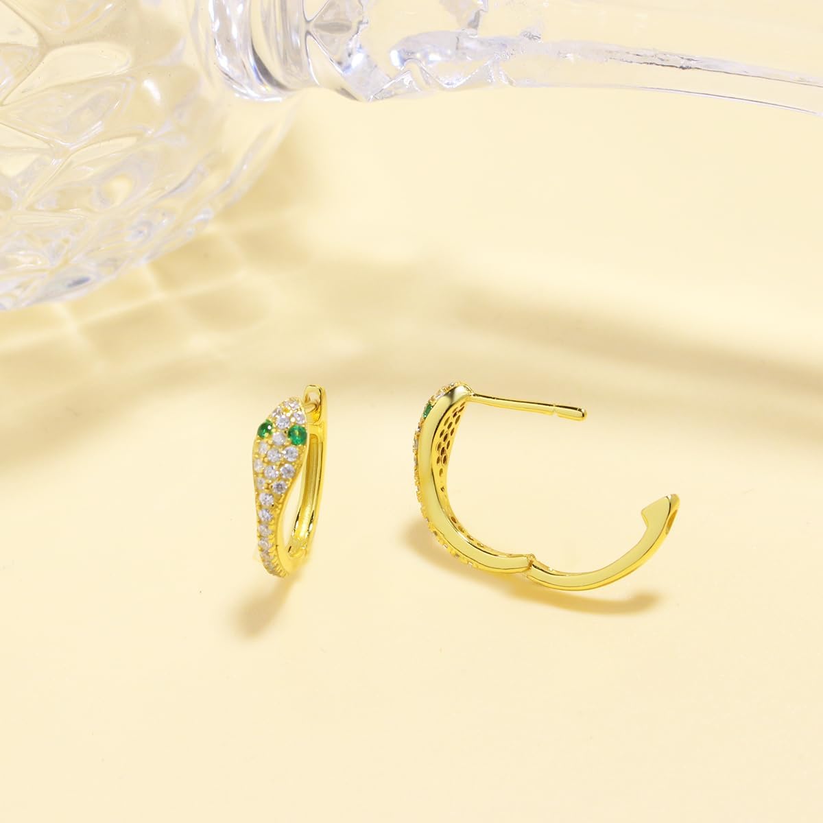 Nova&Aria Snake Necklace Sterling Silver 14k Yellow Gold Plated Necklace with Green Emerald Serpent Ring Gift for Women/Men