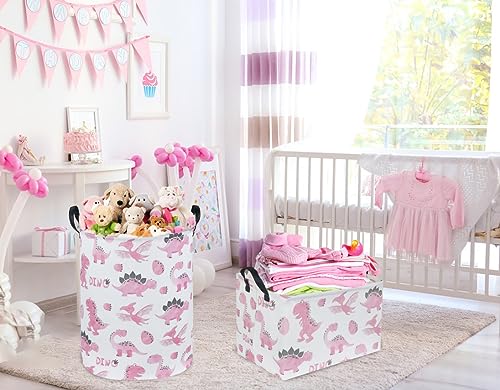 Image of Rectangular Pink Baskets,Dinosaur Basket Cute Storage Basket Organizer for Kids Room Dinosaur Decor ,Clothers,Toys Box,Books,Kid's Gifts Storage. (Pink Dinosaur)