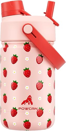 Miniatura 44 de POWCAN - Botella de agua con aislamiento de 18 onzas, con tapa de boquilla y pajilla 2 en 1, fría 24 horas, a prueba de fugas, apta para portavasos