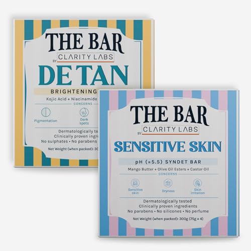 Image of Clarity Labs Detan Soap + Sensitive Skin Bar (pack of 8) || Detan Brightening Soap Bar (Detan brightening Soap (Pack of 4) + Sensitive Skin pH 5.5 Syndet Bar (Pack of 4))