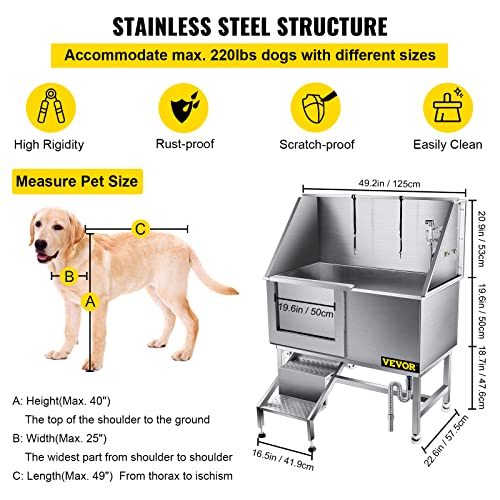VEVOR 50 Inch Dog Grooming Tub, Professional Stainless Steel Pet Dog Bath Tub, with Steps Faucet & Accessories Dog… - Image 3