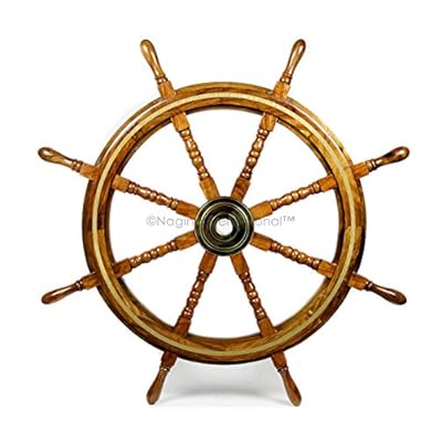 Nagina International Wooden Nautical Captain's Steering Ship Wheel With Brass Ring & Hub - Pirate Home Ocean Beach Decor… 51QX4WU618L. SS400