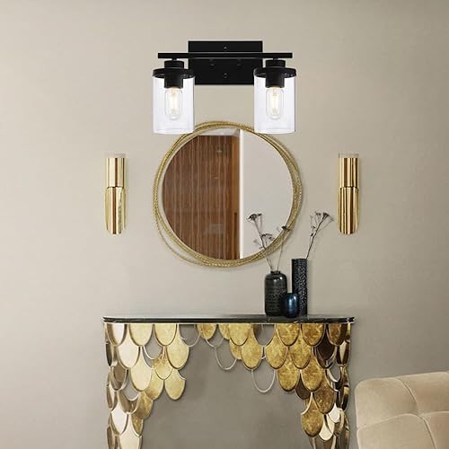 Miniatura 6 de 2 lámparas de pared para baño de luz negra con pantallas de vidrio transparente, iluminación de granja, apliques de pared para sala de estar