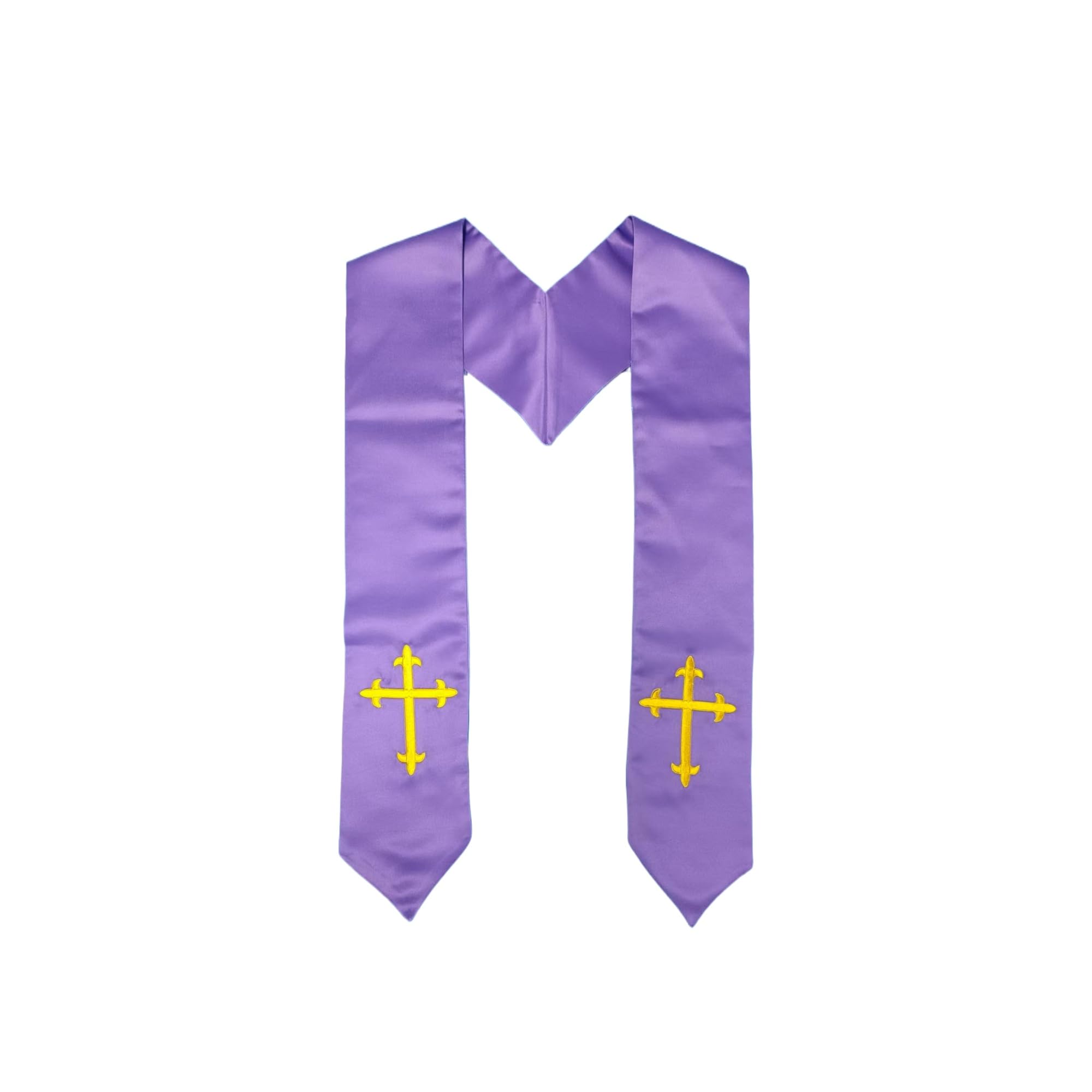 Embroidered Cross Choir Stole for Clergy Satin Fabric 60'' and 72'' for Priests Weddings and Church Ceremonies