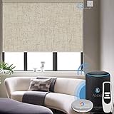 Graywind Motorized Shades 100% Blackout Compatible with Alexa Google WiFi Hardwired Smart Roller Shade Remote Control Automated Window Blinds with Valance, Customized Size (B-Linen Beige)