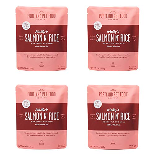 Portland Pet Food Company  Natural Wet Dog Food Pouches  Human-Grade, Gluten-Free Mixer or Dog Food Topper, Made in The USA Dog Food (Wally's Salmon 4-Pack)