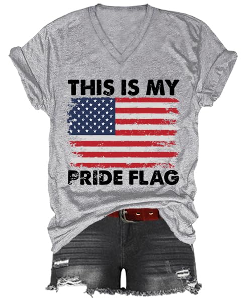 vcukdoi This is My Pride Flag Shirt 4Th of July T-Shirt Independence Day V-Neck Tshirt
