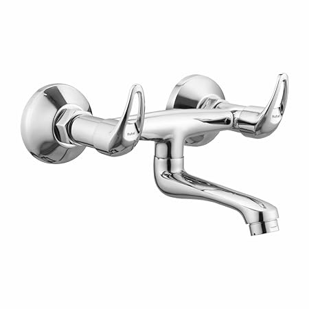 Ruhe Non Telephonic Bathroom Faucet/Tap | Aqua Wall Mounted Double Lever Wall Mixer Non Telephonic Bathroom Faucet/Tap | with Wall Flange | Chrome Finish