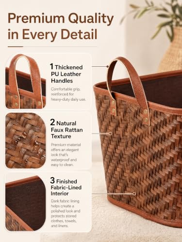 Image of BROWNLILY Oversized Storage Baskets Laundry Hampers with Structured Frame & Supported Bottom, Extra Large Closet Bins for Shelves Blankets Car Bedroom Bathroom Organizers (Pack of 4, Brown)