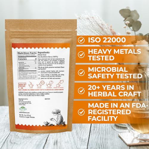 Image of 4 oz. Sea Buckthorn Berry Herbal Tea (Hippophae rhamnoides) - 113g Dried Sea Buckthorn Berries Te de Espino Amarillo