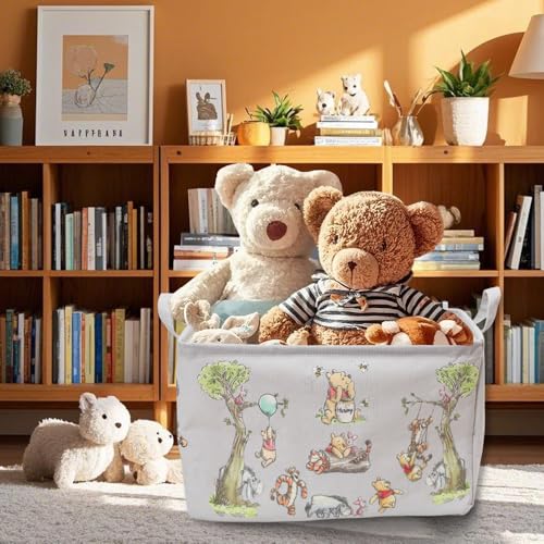 Rectangle Cute Bear Nursery Storage Basket With A Waterproof PE Coating, Foldable Large Canvas Laundry Hamper, Decorative Storage Baskets Suitable For Bathroom and Bedroom (Gray) - Image 6