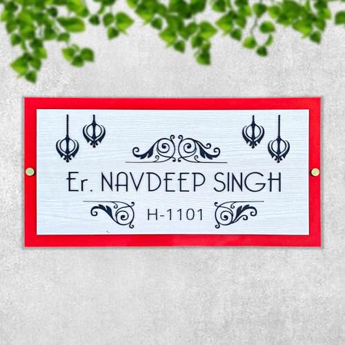 Image of BEE CREATIVE Laser Cutting Customised Name Plate for Home Entrance (Red Rose) | Modern Acrylic Name Plate for Main Door, Indoor Name Board, Stylish Design for Flats, Apartments & Villas