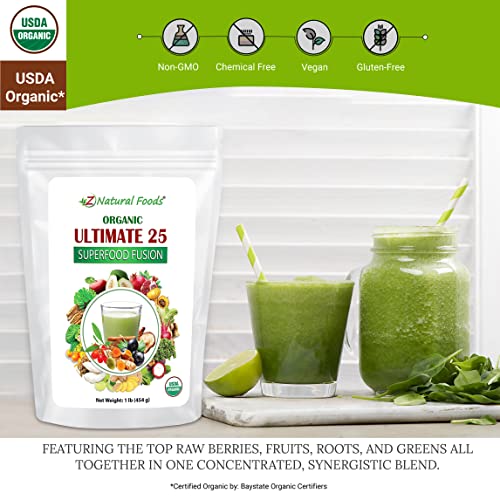 Z Natural Foods Organic Ultimate 25 Superfood Fusion Blend, Superfood Supplement Powder, Organic, Vegan And Non-Gmo, 1 Lbs #TOP2