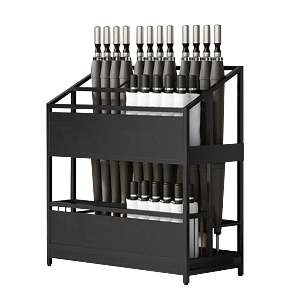 WQPMNYG Large Capacity Iron Umbrella Stand Rack - Holds 40-75 Umbrellas Black Umbrella Holder with Drip Tray for Home & Commercial Entryway 48x28x66cm