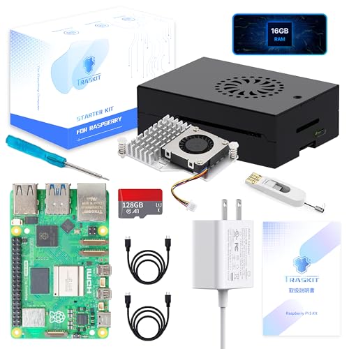TRASKIT Starter Kit For Raspberry Pi 5 /ラズベリーパイ5 RAM 16GB 技適マーク付??128GB ラズベリーパイ OSをプリインストー(金属ケース)
