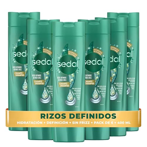 SEDAL Shampoo Rizos Definidos ideal para mantener el cabello sin frizz y dejar rizos hidratados y definidos todo el día 400ml x6