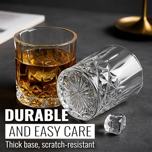 Image of Whiskey Glass Set - Whisky Glasses - Crystal Clear Tumbler Set for Scotch, Bourbon, Cocktails & Old Fashioned, 340 ml Stylish Heavy Base Glassware for Bar, Home, Party & Gift, WHISKEYGLASS 6 Notch