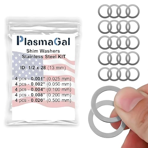 1/2 x 28 Barrel Shim Kit for .223/5.56/.22 (20 Pieces) - Stainless Steel Thread-Alignment Shim Kit for Precise Timing (4 Units × 5 Thicknesses - 0.001″/0.002″/0.004″/0.008″/0.020″)