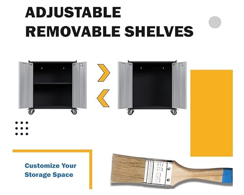 Aobabo Tool Rolling Garage Storage Cabinet, 35.43'' Tall, Locking Metal Storage Cabinet With Wheels, Lockable Tool Storage Cabinet, Assembly Required, Black&Gray #TOP4