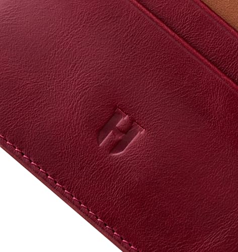 Wallet for Men, Slim Minimalist Card Holder, 6 Card Slots, Main Pocket, Full-Grain Handcrafted Front Pocket Leather, Gift Box - Pouch for Christmas & Birthday, Burgundy (Plus Colors)3