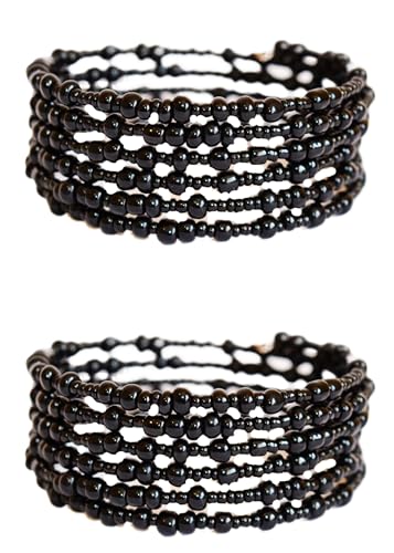 TEMBO AFRICA Set of 2 Handmade Beaded Bracelets for Women - Wrap Bracelets - Boho Jewelry Gifts - Black