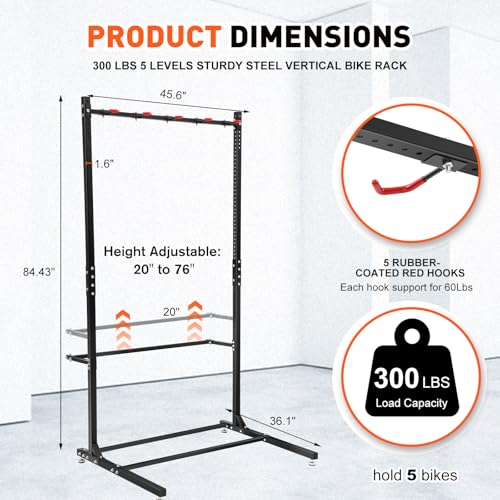 Colinktool Freestanding Bike Rack Bicycle Storage Rack,Vertical Bike Stand Max 5 Bikes with Helmet Holders,Solid Steel Bike Racks for Home & Garage &Indoor & Bike Station-BlacK