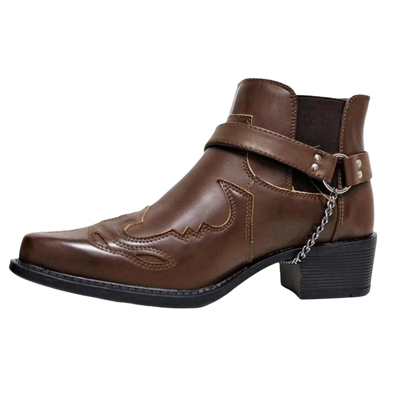 Cowboy per Uomo Stivaletti Western Stivali da Equitazione Invernali Monocolore Stampati con Tacco a Blocco e Fibbia Stivali da Lavoro Eleganti in Pelle a Punta per il Tempo Libero