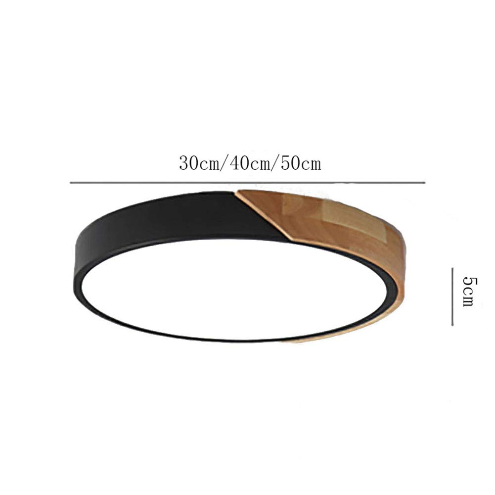 Led De Madera Lámpara De Techo Fxture Moderno Con Control Remoto Negro Plafon Led Techo Montaje Empotrado Interior Redondo Plafon Led Techo Para Dormitorio Baño Sótano Salón-Luz blanca cálida 30cm