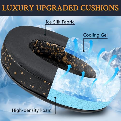 Image of SOULWIT Cooling Gel Earpads Cushions for Audio-Technica ATH M50X /M40X, HyperX Cloud /Alpha, SteelSeries Arctis, Ear Pads for Sony MDR-1ABT /1RBT /1RNC /7506, Turtle Beach Stealth 420X /600 - Black Gold